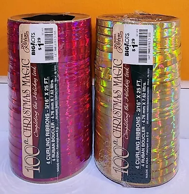 Vintage Shiny Metalic Gift Trim Craft Curling Ribbon 200' Unopened Pink/Gold USA • $9.90