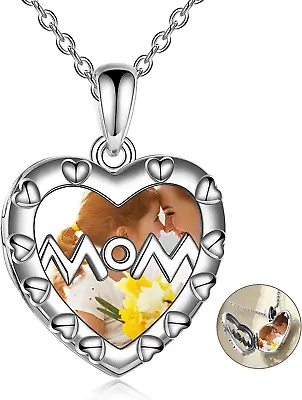 Mom Necklace Sterling Silver Heart Locket Necklace That Holds Pictures Memory Ph • $53.54