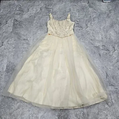 Scott McClintock Vintage Dress Size 10 Brocade Corset Chiffon Pale Pastel Yellow • $69.99