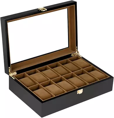 Baskiss 12 Slots Watch Box Men Solid Wood Watch Display Storage Case Jewelry Or • $55.50