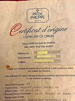 Patek Philippe Original Warranty - Certificate Of Origin Ref. 3970 • $192.56