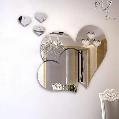 Removable Mirror Heart Shape Sticker Decal Self Adhesive Art Decor Wall Sticker • £3.99