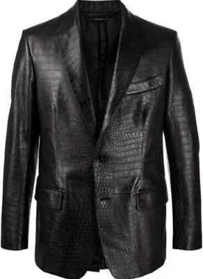 Men's Crocodile Genuine Lambskin Leather Blazer Classic Slim Fit Coat Blazer • $159.99