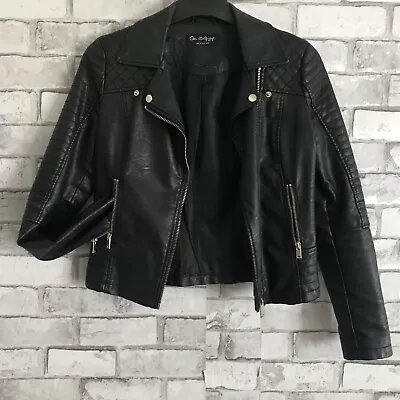 Miss Selfridge Leather Biker Style Crop Zipped Jacket Uk 8 • £7