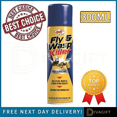 300ml Fly & Wasp Killer Spray For Bugs Pests Flies Flying Insects Fast Aerosol • £7.49