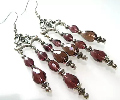 Vintage Art Deco Teardrop Glass Chandelier Long Drop Earrings Jewellery Gift • £9.59