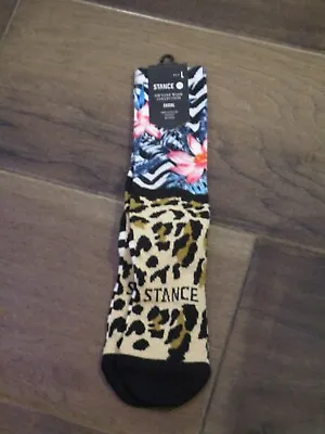 Stance Dwyane Wade Collection Striped Mixer Floral Leopard Crew Socks Size Large • $14.95