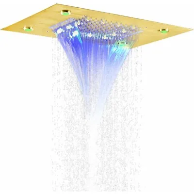 Gold LED Ceiling Bathroom Rain Shower Head 14X20 Inch W/ Smart LED Light Control • $95