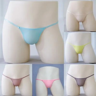 Sexy Mens T-Back G-string Thong Bikini Underwear Sheer Pouch Ice Silk Thongs New • $9.93