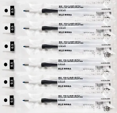 Muji Gel Ink Ballpoint Pen Refills Black 0.5mm Pack Of 6 - For Muji Gel Ink • $5.99