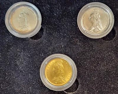 3 Coin 1887 Queen Victoria Half Gold Sovereign & Six Pence Error Coin Set W/OGP • $999.94