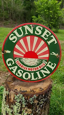 Sunset Gasoline Vintage Advertising Gas Motor Oil Pump Porcelain Sign • $0.99