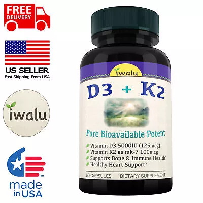 Blood Pressure Supplements Cardiovascular Health Double Strength D3 & K2 Pills • $16.74