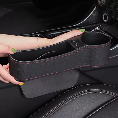 Upgrade 2 USB Car Seat Gap Filler Pocket Storage Organizer Keys Phone Coins Box • $23.29