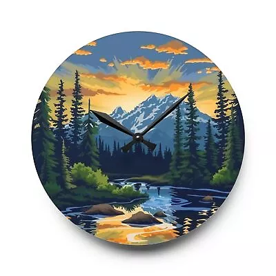 Retro Nature Art Vintage Style Mountain Vista Acrylic Wall Clock Analog Clock • $48