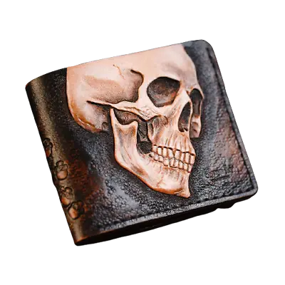 Skull Leather Wallet Biker Custom Wallet Sceleton Leather Wallet Biker Gift  • $126.77