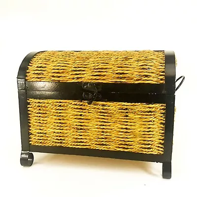 Metal & Jute Rope Hinged Treasure Chest W/ Hook Lock & Handles 13.5 X 10.5  • $21.49