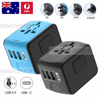 $25.79 • Buy World Travel Adapter 3 USB & Type-C Port Charger US/UK/EU/AU Plug Converter AU