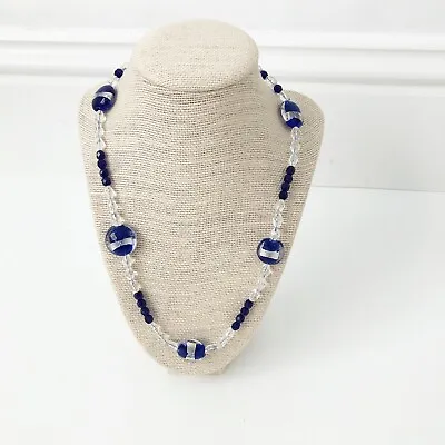 NWT Genuine Murano Glass & Czech Crystal Beads Beaded Necklace Blue White • $25