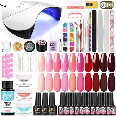 10 Colors Gel Nail Polish Set With Lamp Acrylic Powder And Liquid Manicure Kit • $21.99