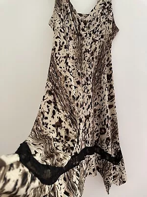 CAMEO ROSE Animal Print Stretch Asymmetric Hem Dress With Lace Insert. Size L • £5.99