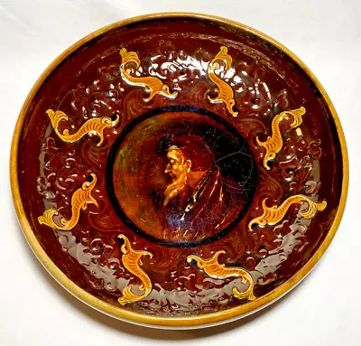 DOULTON (Rembrandt Ware) ~ Antique Low+Round 12  Dish PORTRAIT W/Stylized Fish • $498