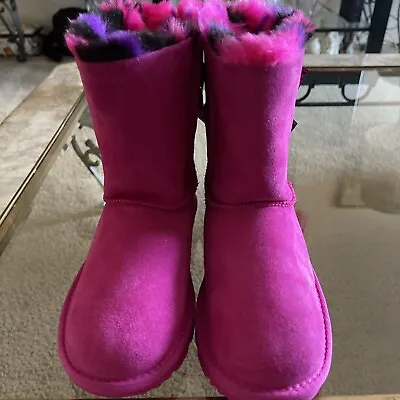 UGG Boots-K Bailey Bow-Plaid Punk Pink-4 Youth 5.5 Women’s-NEW!! A • $85