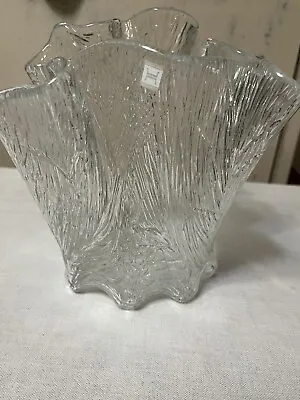 Hadeland Norway Furu Art Glassverk Handkerchief Vase 8” Clear Glass Textured • $39.99