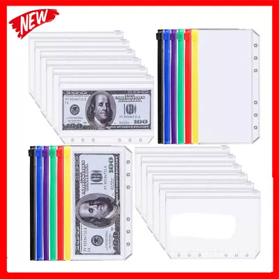 12Pcs Binder Pockets Binder Zipper Folders 6-Ring Notebook Binder Transparent • $12.99