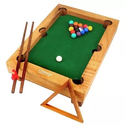 Kids Mini Wooden Table Top Pool Play Snooker Game Set Billiard Cues Balls • $49.99