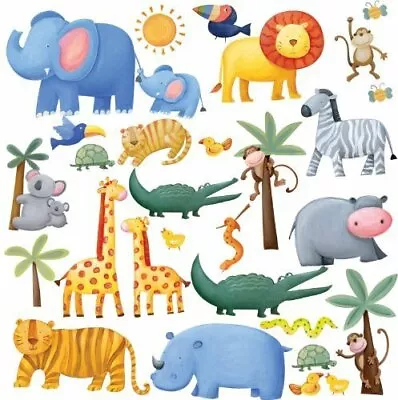 Jungle Adventure Lion Tiger Monkey Turtle Elephant Peel And Stick Wall Decals • $7.99