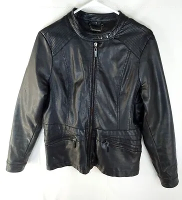 Joujou Womens Black Moto Jacket Size M Faux Leather Zippers Lined Light Weight • $19.99