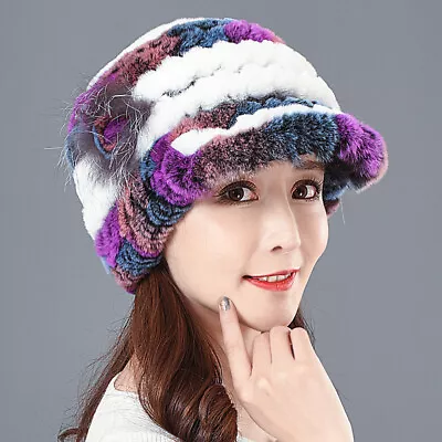 2023 Fashion Handmade Women's Real Rex Rabbit Fur  Winter Keep Warm Outdoor Hat • $18.99