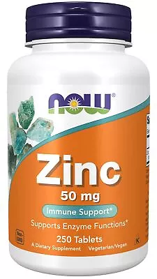 NOW Foods Zinc Gluconate 50mg 250 Tablets Hair Skin & Nails Immune System • £14.41