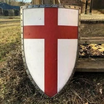 Medieval Knight Templar Heater Shield Red Cross Battle Armor Crusader Warrior • £84.67