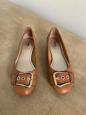 Mossimo Davina Tan Leather Flats Gold Buckle Size 7.5  GUC • $12