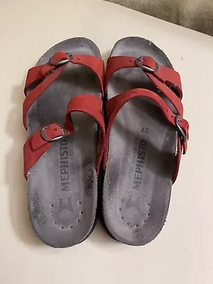 Mephisto Hannel Leather Nubuck Red Slide Comfort Sandals Women's 7 EUR 37 • $60