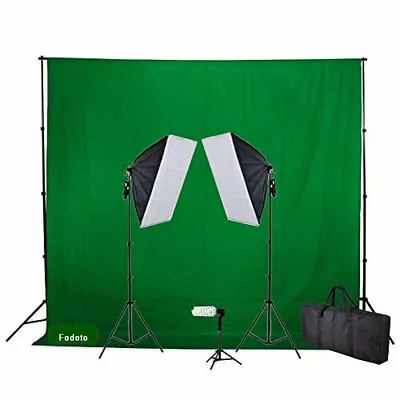 Fodoto 3-Point Continuous Softbox Lighting Kit W/Green Backdrop Kit & Stand • $99.95