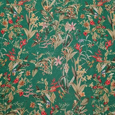 £5.49 • Buy Knit Jersey Fabric Chintz Floral Printed Glittery Green Colour 4 Way Stretch 