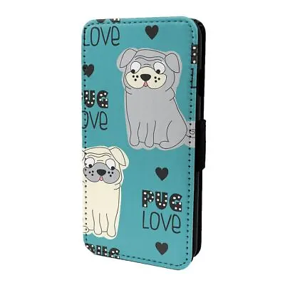 $19.95 • Buy Phone Case Flip Cover Dogs Pugs Love Blue - S949 US
