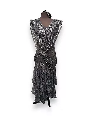 1980s Style Black Silver Evening Dress Size 10 - Ex Hire Fancy Dress • £18