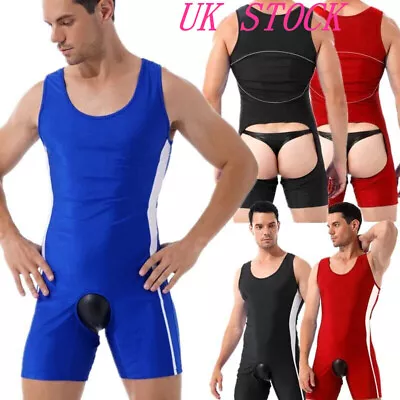 Men One-Piece Bodysuit Open Butt Leotard Gay Jumpsuit Sport Singlet Sleepwear • £20.39