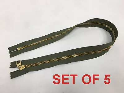 SET OF 5 Military Zipper YKK #10 CEDAR GREEN MILSPEC 28.3  L X 1 5/8  W • $16.49