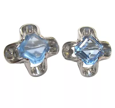 Vintage Park Lane Blue Crystal Silver Clip Earrings Aqua Clover Marked • $24.95