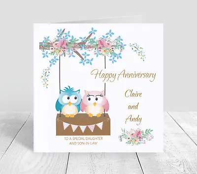 Personalised Wedding Anniversary Card Son Daughter In Law Couple Mum And Dad Owl • £3.50