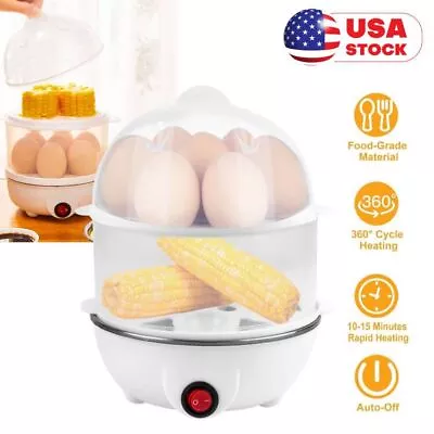 14 Eggs Electric Egg Cookers Boiler Dual Steamer Non Stick Hard Boiled Auto-Off • $18.99