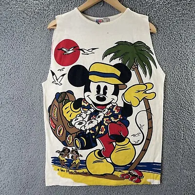 Vintage 90's Mickey Mouse Double-sided Sleeveless Vacation T-Shirt Men’s Medium • $28.88