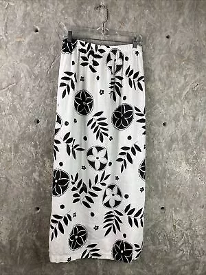 Hot Cotton By Marc Ware Size L White Black Linen Floral Two Slit Skirt • $14.99