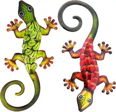 Aboxoo Metal Gecko Set Wall Decor -Large Lizard Garden Art Sculpture Crafts Stat • $19.98