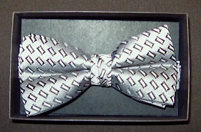 Mens Silver Rectangle Pattern Pre Tied Adjustable Bow Tie New In Box NBT 1 • $9.99